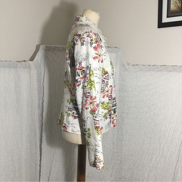 Coldwater Creek Hawaian City Scape Art Linen Blend Jacket Size Small - Picture 2 of 8